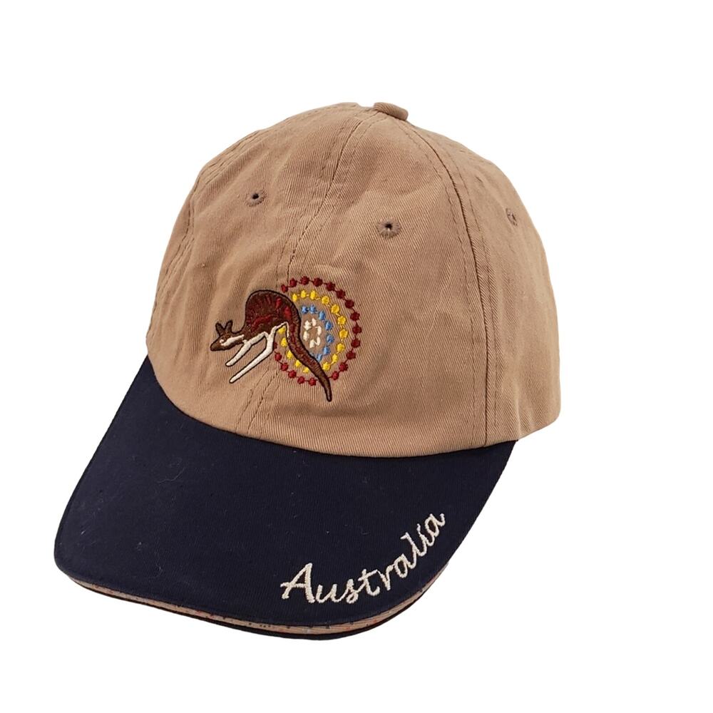 Aussie Kangaroo Hat Khaki Cap Embroidered Logo Adjustable Summer Travel